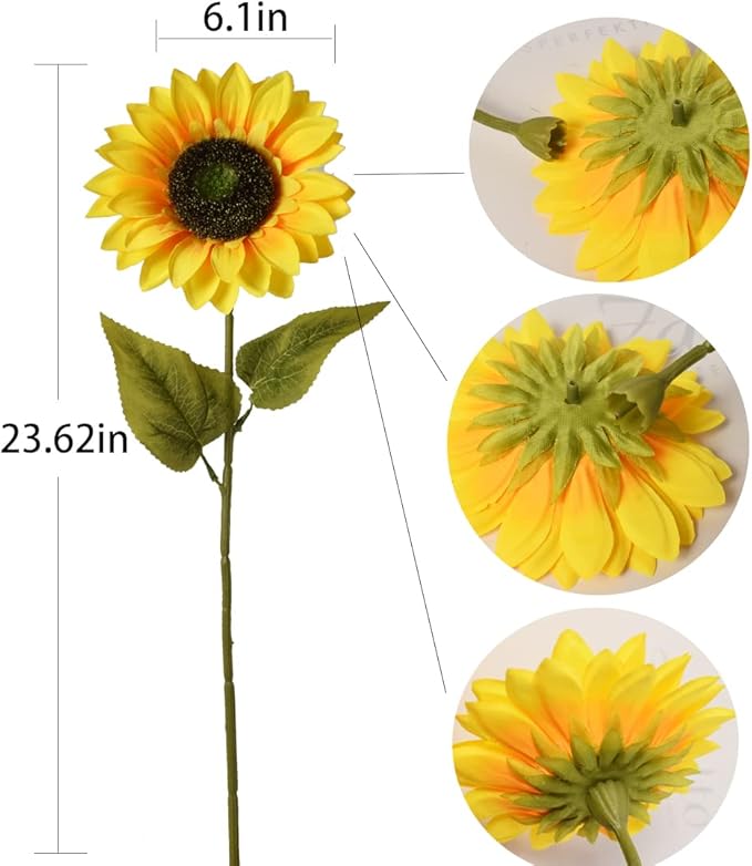 Artificial Sunflowers Flowers 8pcs Single Long Stem Large Faux Silk Sunflower Flower Bouquets for Wedding Party Bulk Yellow Centerpieces Home Decor