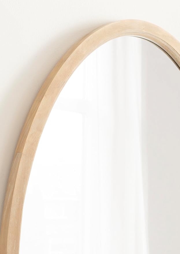 Kate and Laurel Hogan Modern Wooden Oval Wall Mirror; 24 x 36; Natural Wood; Transitional Rounded Mirror for Use as Bathroom Mirror or Entryway Mirror Decor