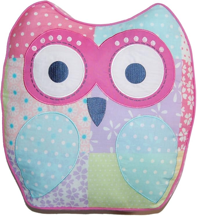 Cozy Line Home Fashions Queen - 7 Piece Cute Owl Pink Blue Green Embroidery 100% Cotton Reversible Girl Bedding Quilt Set, Coverlet, Bedspreads (1 Quilt + 2 Shams + 4 Decorative Pillows)