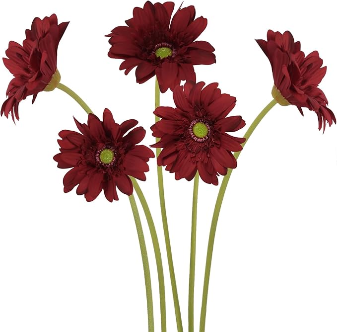Red Gerbera Daisy Artificial Flowers – 5PCS Real Touch Faux Daisies, 26.7" Long Stem Gerber Daisies, Artificial Flowers with Stems for Romantic Arrangements, Wedding Centerpieces Home Decor