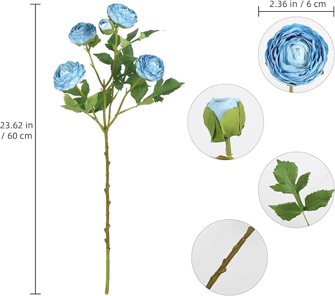Blue Ranunculus Artificial Flowers 3PCS 18 Heads Faux Silk Peonies with Stems Real Look Faux Ranunculus for Centerpieces Arrangements Wedding Party Home Decoration(Blue)