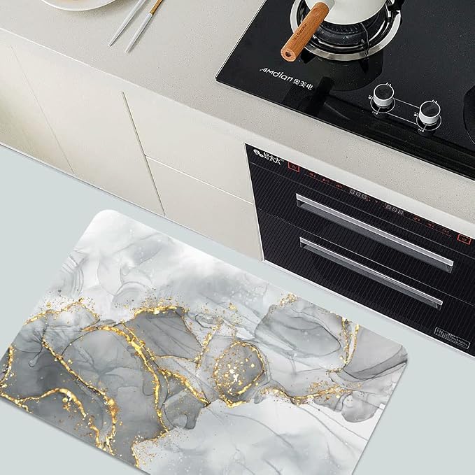 Diatomaceous Earth Bath Mat,Gold Grey Marble Non-Slip Volume Super Absorbent Fast Drying for Bathroom Kitchen Door mat,Eco-Friendly Easy to Clean 16×24Inch (40 * 60cm)