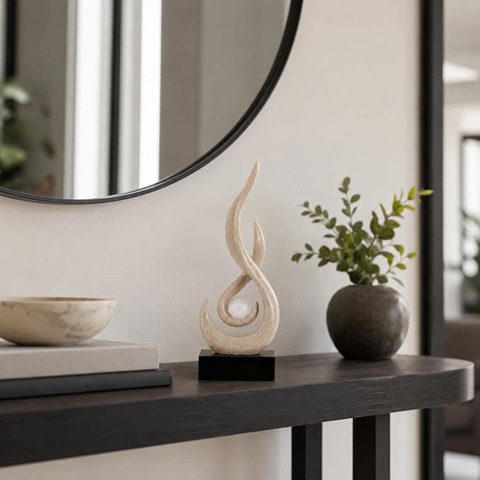 Modern Abstract Art Table Decoration,Resin Flame Statue Modern Centerpiece Ornaments for Living Room Great Gift Idea Home Decor,Collectibles (Grey)