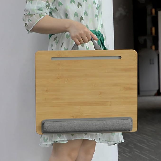 SUMISKY Adjustable Lap Desk-Portable Laptop Stand with Cushion, Bamboo Platform with Phone Holder, Wrist Pad Fits up to 15.6 Inch Laptops