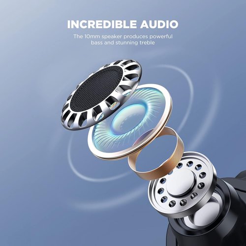 HTC True Wireless Earbuds - Bluetooth 5.3 Noise Cancelling In-Ear Headphones with 10mm Driver | Ultra Low Latency, 22H Playtime, Built-in Mic - Black