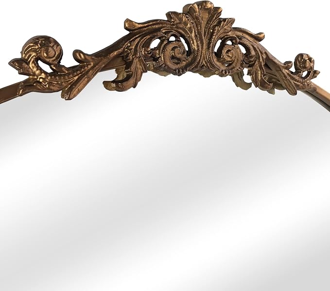 OUSHUAI Gold Brass Mirror for Wall,Gold Traditional Vintage Ornate Baroque Mirrors,Victorian Antique Bronze Mirrors with Full Matel Frame,Arched Mirror for Entryway/Bathroom/Fireplace 24"X36"