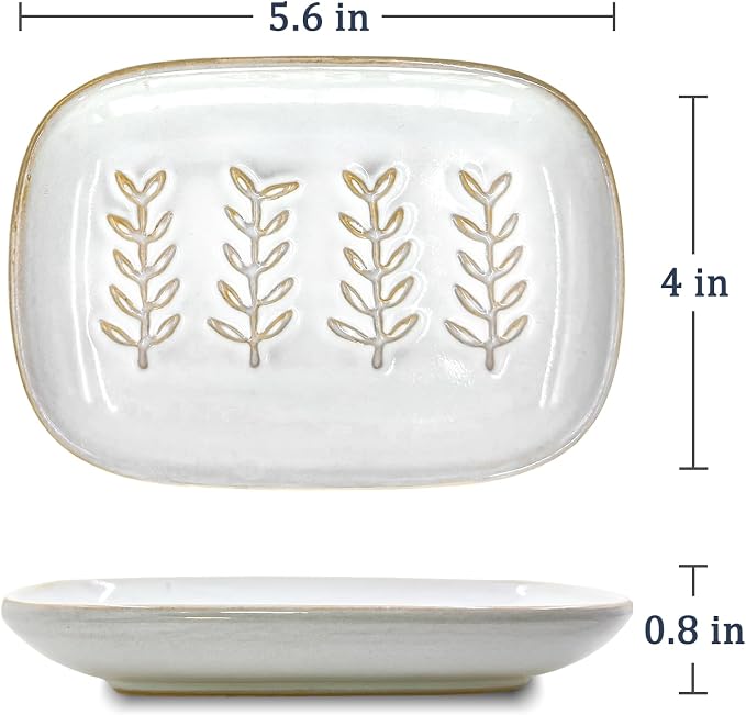 HighHerz Aesthetic Ceramic Soap Dish for Shower, Soap Holder with Raised Relief, Shower Soap Dish for Shampoo Bar Or Sponge, Soap Saver for Bathroom, Kitchen, Sink, Decorative Soap Tray (White)