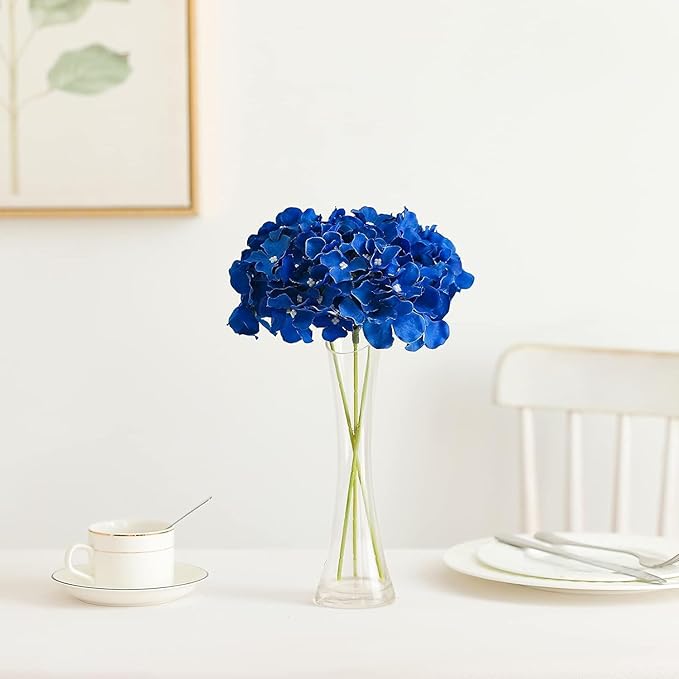 Fake Blue Hydrangea Artificial Flowers - Faux Silk Hydrangeas Flowers Heads with Stems Real Touch for Home Wedding Party Table Decor(Royal Blue,Pack of 10)