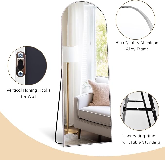 Dewfig Arched White Full Length Mirror, 64"X21" Large Floor Mirror, Full Body Mirrors for Leaning or Hanging, Standing Mirrors for Bedroom, Living Room,Dressing Room, Aluminum Alloy Frame, White
