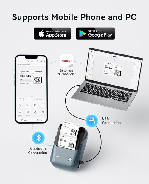 NIIMBOT 2-Inch Label Maker Machine - Portable Sticker Printer with 3 Tapes | Compatible with Phones & PC - Blue