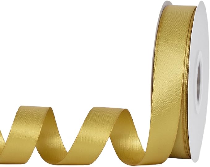 YAMA Gold Double Faced Satin Ribbon 1 Inch 25 Yards, Wide Gold Christmas Ribbon for Christmas Tree Gift Wrapping Crafts Party Decoration