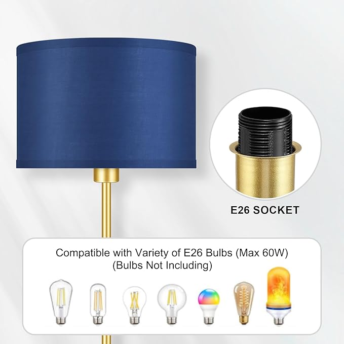 Floor Lamp Blue, Standing Lamp, Modern Stand Up Light with Lampshades, Foot Pedal, 59" Tall, Bright Pole Lamps for Living Room, Bedroom, Office, Nightstand, Kids' Gift, Gold Lamp(E26, Without Bulb)
