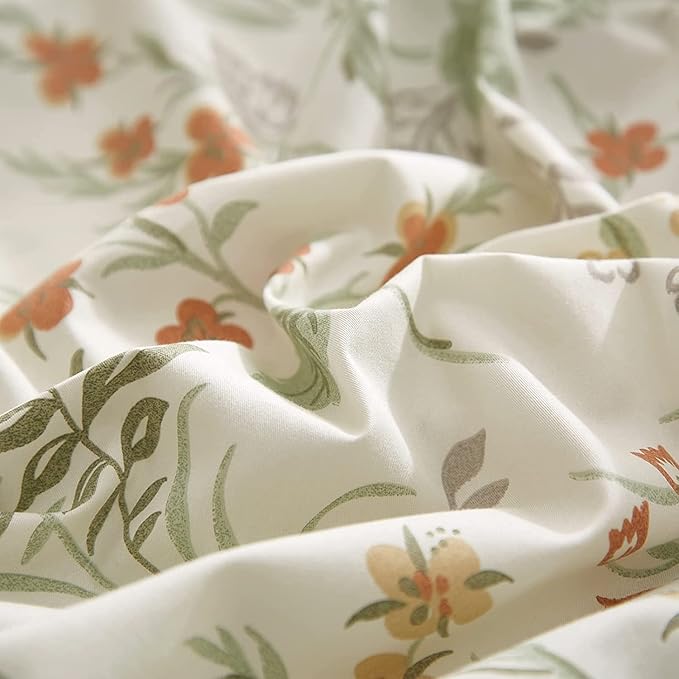 Garden Floral King Comforter Set Chic Flower Leaves Print Floral Bedding Comforter Fluffy Soft Vintage Style Aesthetic Comforter King with 2 Pillowcases Botanical Cottagecore Comforter for All Seasons