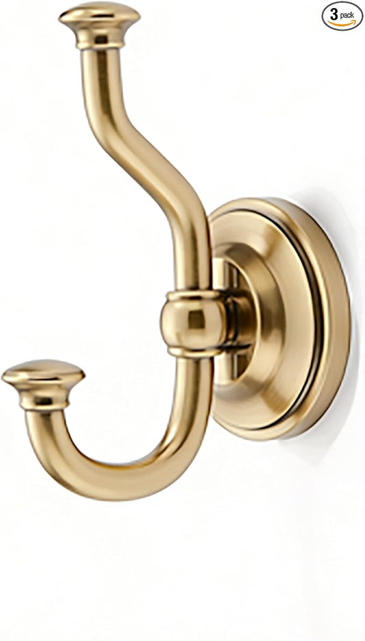 khtumeware 3 Pack 4-1/2 inch Zinc Alloy Vintage Wall Champagne Bronze Large Coat Hooks Suitable for Tile, Wood Board, Glass Walls, Bathroom, Entrance Hall, Kitchen, Multi-Functional Robe Hooks
