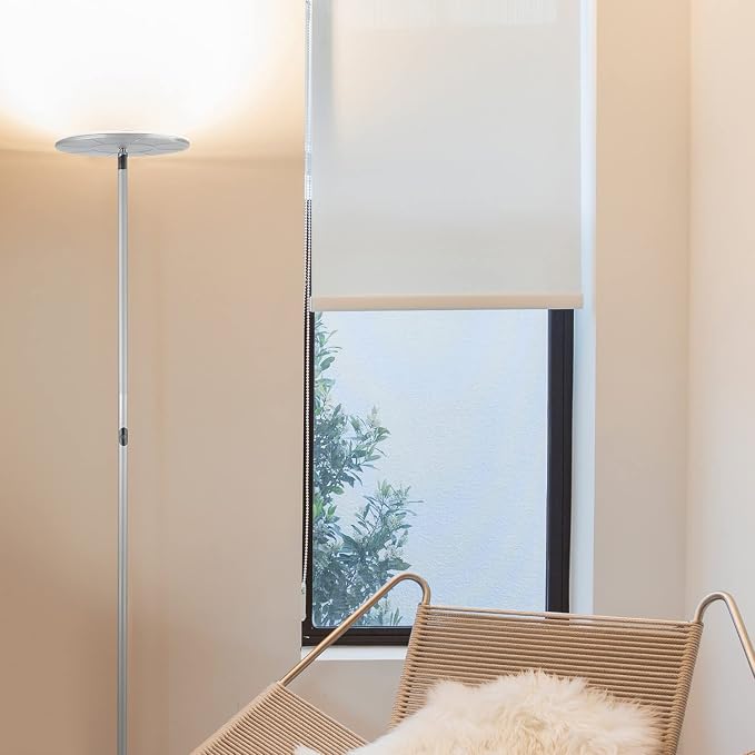 Brightech Sky LED Floor lamp, Torchiere Super Bright Floor Lamp for Living Room Decor & Office - Dimmable, Tall Standing Torch Lamp with Warm Light for Bedroom & Reading - Platinum Silver
