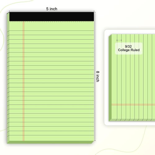 AILZFEI 6-Pack Small Note Pads - 5x8 College Ruled Green Legal Pads for Study & Writing