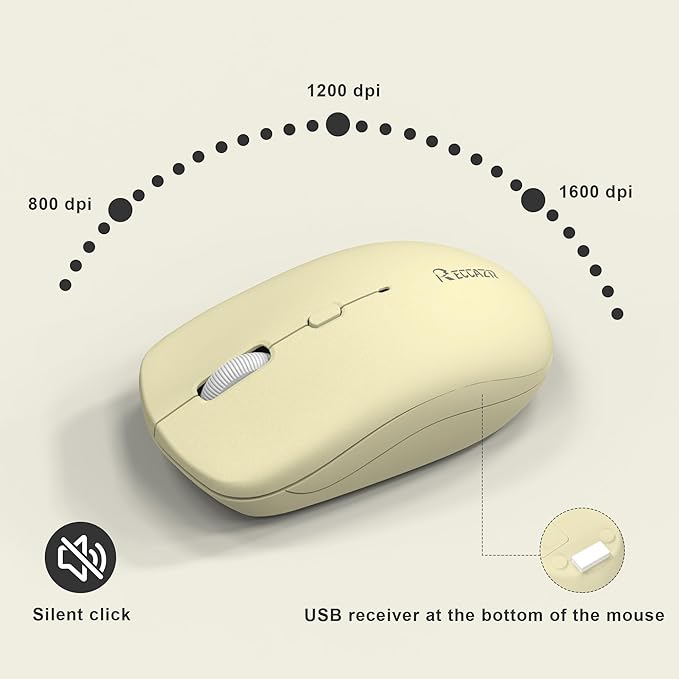 Wireless Keyboard and Mouse Combo, Full-Sized Wireless Keyboard and Adjustable DPI Mouse, 2.4GHz USB Receiver, Silent Keyboard and Mouse for PC, Windows, MAC, Desktop, Laptop (Canary Yellow-B)