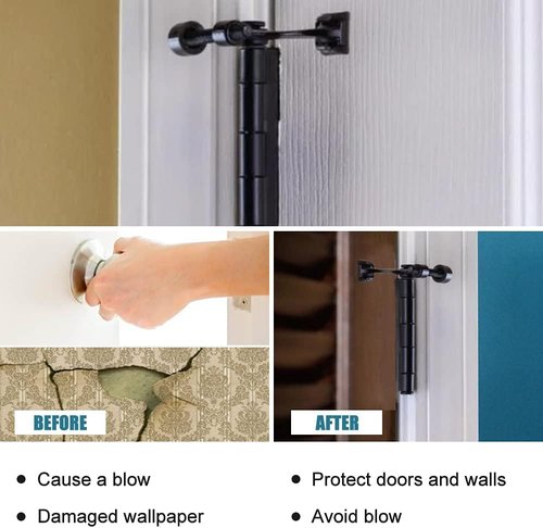 Hinge Pin Door Stopper - Adjustable Heavy Duty Design with Black Rubber Bumper Tips | 12 Pack