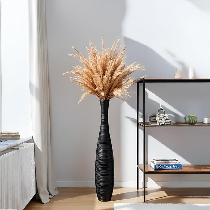 Tall Floor Vase, Large Vases for Rustic Home Decor Modern Farmhouse, Sturdy, Luxury, Textured, Vessel for Decorative Branches Dried Flowers, 27.5 inches Floor Vase for Decor, Black