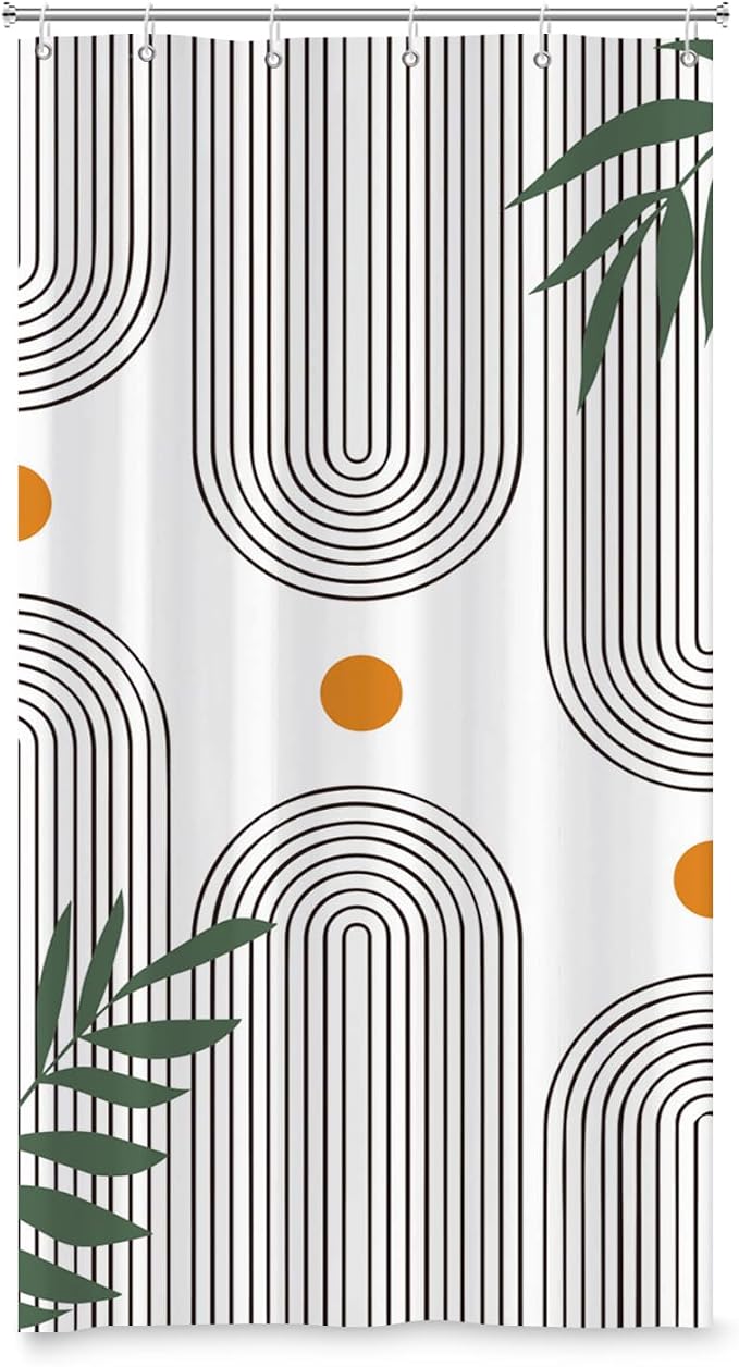Boho Mid Century Shower Curtain Bohemian Minimalist Geometric Arch Sun Bathroom Curtain Sage Green Plant Polyester Shower Curtain Sets for Bathroom Extra Long 54x72 in with 10 Hooks