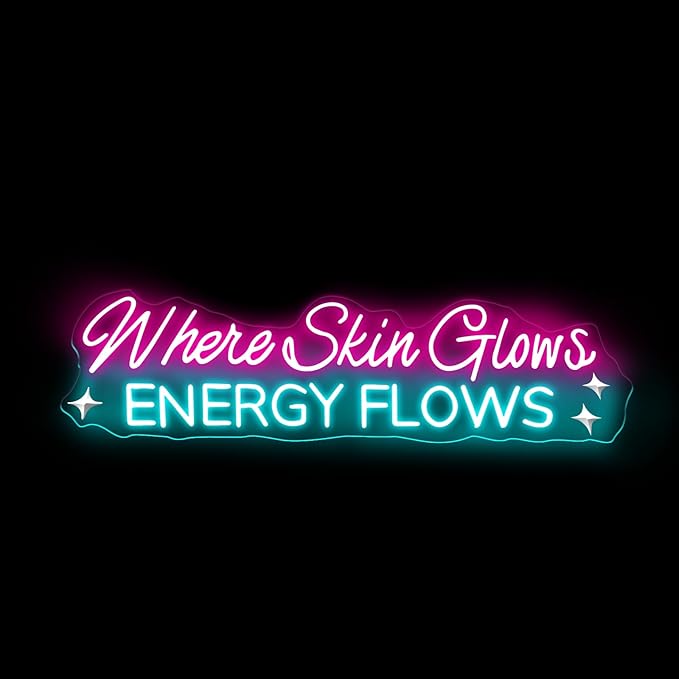 Where Skin Glows Energy Flows Neon Sign Beauty Salon Sign Medspa Decor LED Sign Spa Wall Art SkinCare Facial Room Wall Decor Beauty Spa Sig, Hair Salon Nails Wax Lash Beauty Decoration Aesthetic,23.6IN