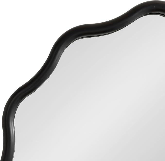Kate and Laurel Talma Modern Round Scalloped Wall Mirror, 30 Inch Diameter, Black, Circle Mirror with Solid Poplar Wood Frame and Rounded Frame Profile