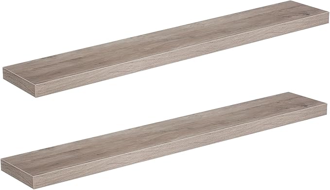 HOOBRO Floating Shelves for Wall, Wall Mounted Shelf Set of 2, 47.2" Hanging Shelf with Invisible Brackets, for Wall Decor Storage in Bathroom Bedroom Kitchen Living Room Office, Greige BG120BJP201