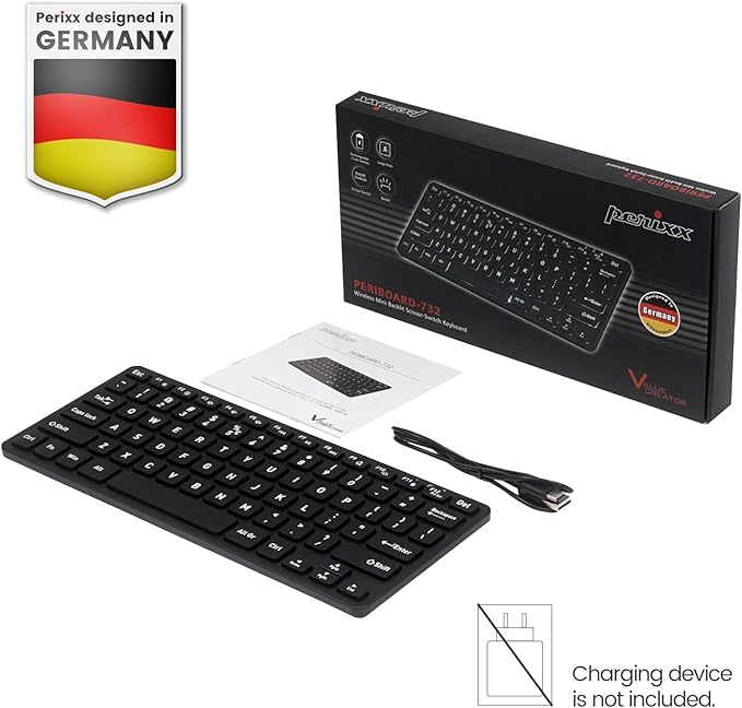 Perixx PERIBOARD-732B Wireless Backlit Mini Keyboard - X Type Scissor Keys - White Backlit - US English,Black,11950