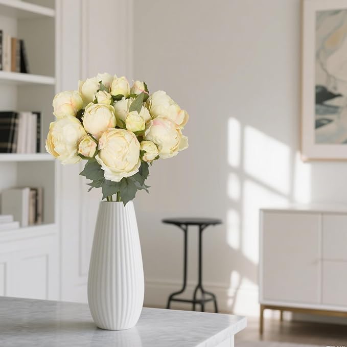 IPOPU Cream White Fake Peonies 2 Bouquets Faux Peony Flowers 14Heads Vintage White Flowers for Flower Arrangements Artificial Centerpiece Home Bridal Shower Decorations (Cream)