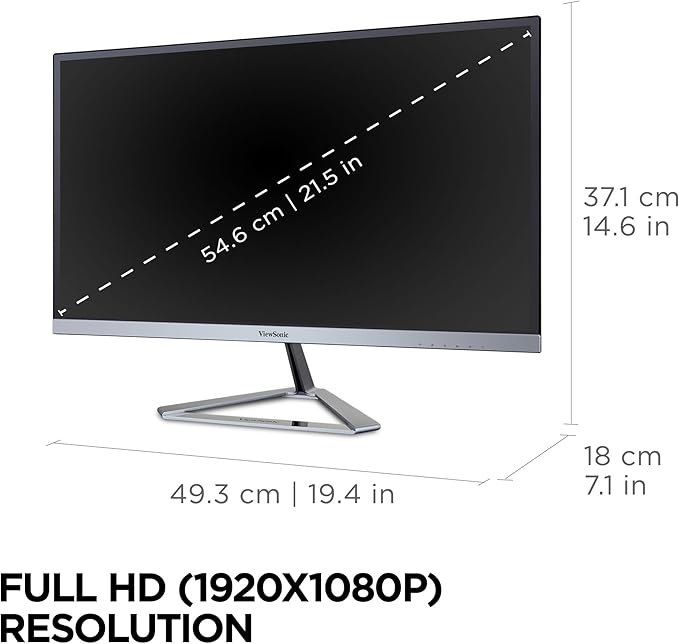ViewSonic VX2276-SMHD 22 Inch 1080p Widescreen IPS Monitor with Ultra-Thin Bezels, HDMI and DisplayPort,Black/Silver