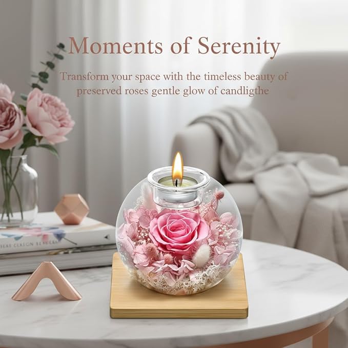 Birthday Gifts for Women,Eternal Preserved Real Rose with Scented Candle (Bergamot9Pcs+Rose9Pcs),Preserved Rose in Glass Dome, Christmas Valentine Mothers Day Gifts for Her Mom Girlfriend,Home Decor