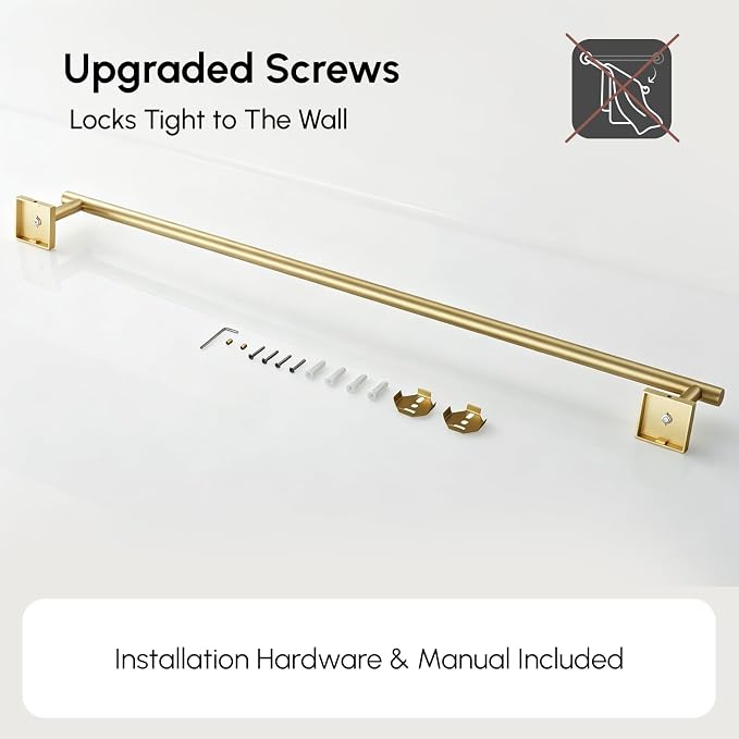 USHOWER Brushed Gold Bath Towel Bar, 30 Inch Towel Racks for Bathroom Wall Mounted, 304 Stainless Steel Towel Holder with Square Base, Modern Home Decor (Total Length 32 Inch)