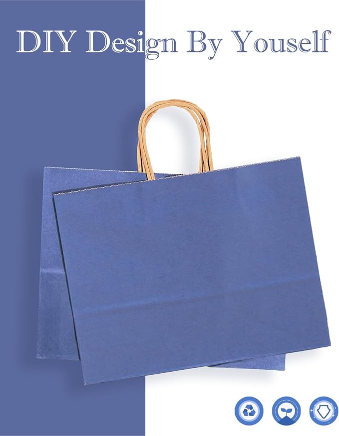 qiqee 13"x4.5"x10" Large Gift Bag with Handles Bulk 32PCS Gift Paper Bags Deep Blue Bags Multiple Uses (Wide Large)