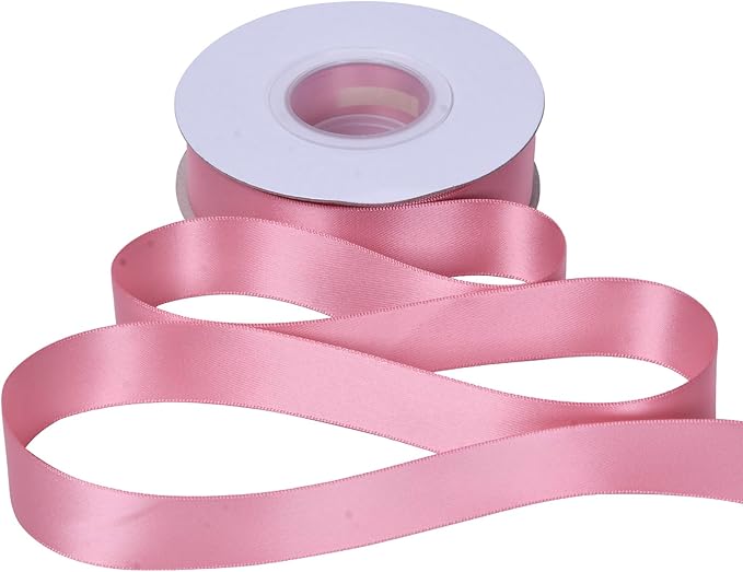 YAMA Dusty Pink Double Faced Satin Ribbon 1 Inch 25 Yards Dusty Pink Ribbon for Crafts Bows Flower Bouquet Wedding Home Decor Gift Wrapping