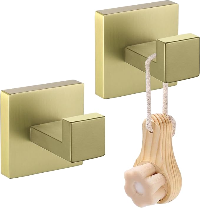 LANC Gold Towel Hooks for Bathroom Wall Hooks, 2-Pack Heavy Duty Coat Hooks, Hand Towel Hangers,Robe Hooks,Wall Hooks, SUS304 Stainless Steel Wall Mounted, Brushed Gold, A8805BG-P2
