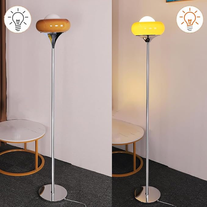 Mid-Century Modern Orange Floor Lamp,Bauhaus Style Mushroom Lamp for Reading,Tall Standing Lamp with Glass Lampshade for Living Room Bedroom and Office