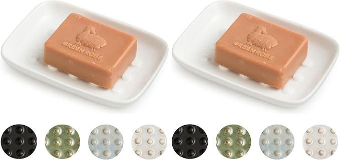 Miamolo Soap Dish, Ceramic Soap Holder Shower Soap Dish for Bar Soap Sponge, Soap Saver Tray for Bathroom Kitchen Sink, White (Pack of 2)