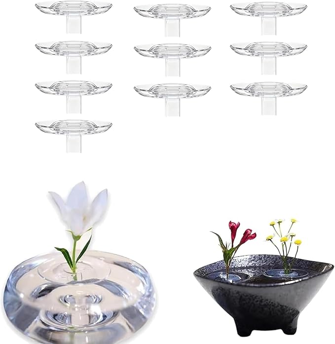 2025 Creative Floating Flower Floral Arrangement Holder,Modern Floating Vase Pedestal Stand,Innovative Floating Flower Display Stand Clear Acrylic Flower Bowl Stem Holder (10PCS, Small)