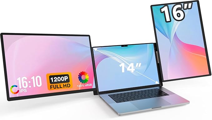 FLYTOCCA 16" Laptop Screen Extender, Updated 1200P FHD Portable Monitor with 16:10 Aspect Ratio Screen, Rotation Detachable Screen, Laptop Monitor Extender Compatible with Windows, Mac, Chrome