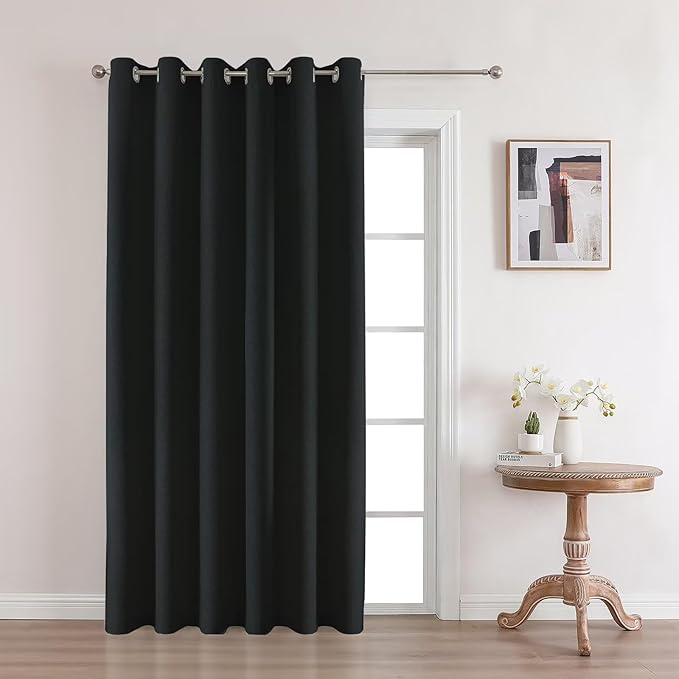 Joydeco Blackout Curtains 108 Inches Long, Extra Long Curtains 108 Inch Length 1 Panel for Bedroom, Thermal Insulated Linen Black Out Curtains with Grommets(100x108, Black)
