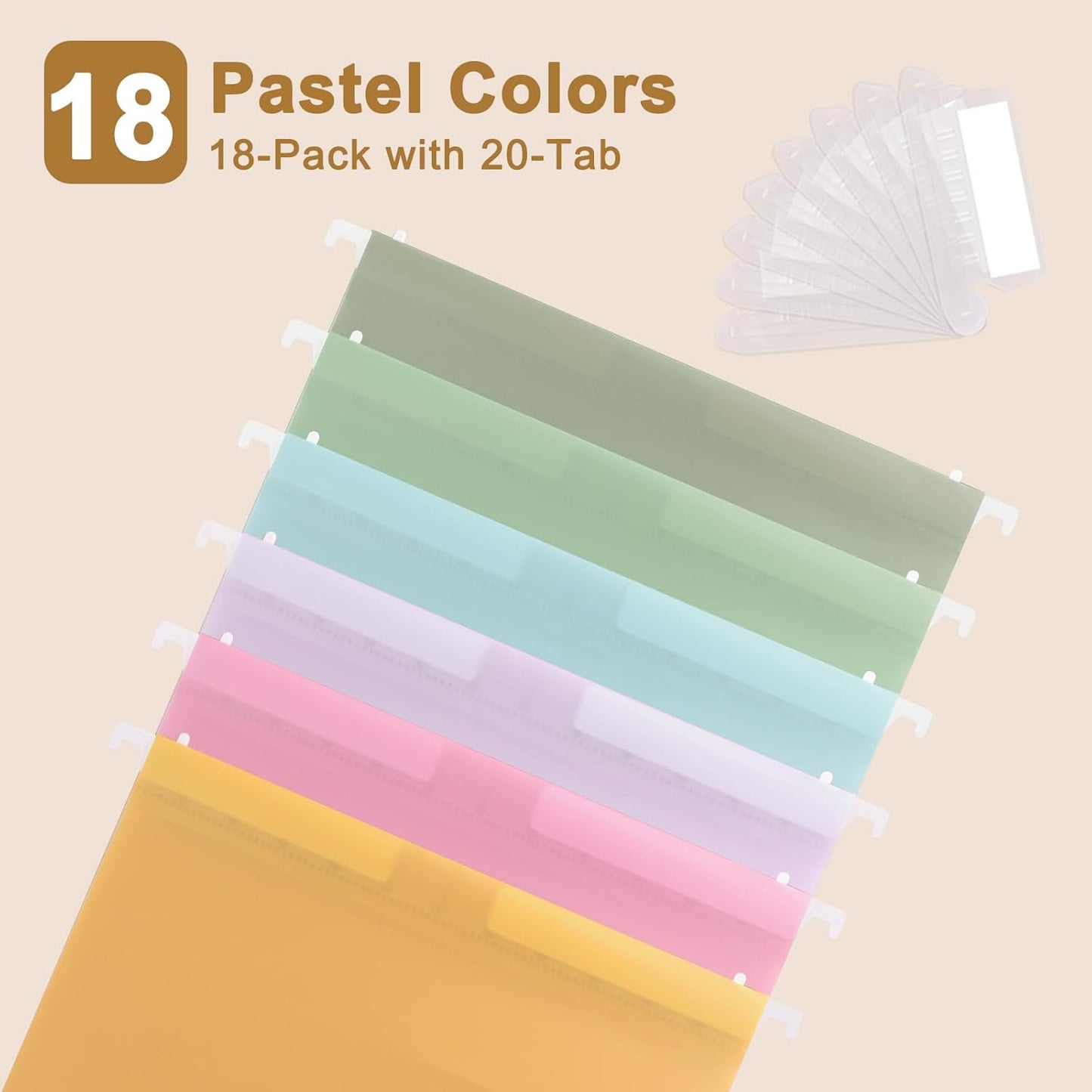 Surcotto Hanging File Folders - Letter Size, 18-Pack Reinforced Plastic with 1/5-Cut Tabs | Ideal for Home & Office