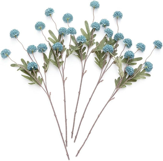 Laelfe Dusty Blue Flowers Artificial Pompon Mum, Fake Kiku Flowers Silk Small Mini Chrysanthemum Ball Faux Mum Decor for Autumn Filler DIY Bouquet Centerpieces Arrangements Shower (Dusty Blue)