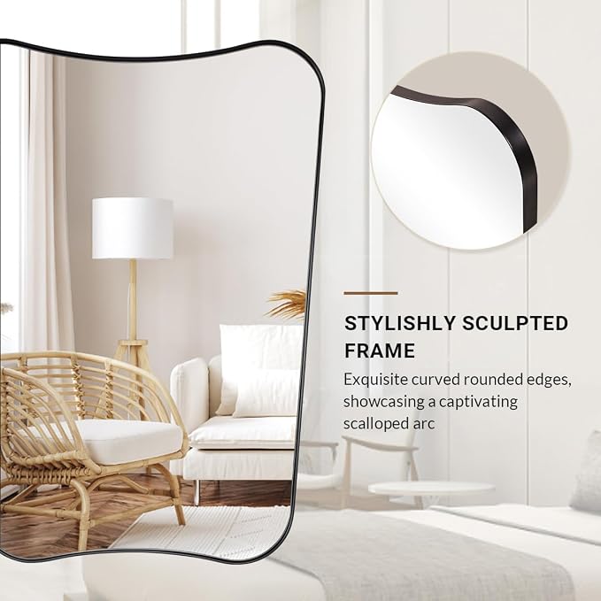 ANDY STAR 30x48 Inch Matte Black Mirror, Modern Bathroom Mirror in Premium Stainless Steel Thin Frame Deep 1", Large Decorative Mirror for Wall (Hangs Vertically Only)