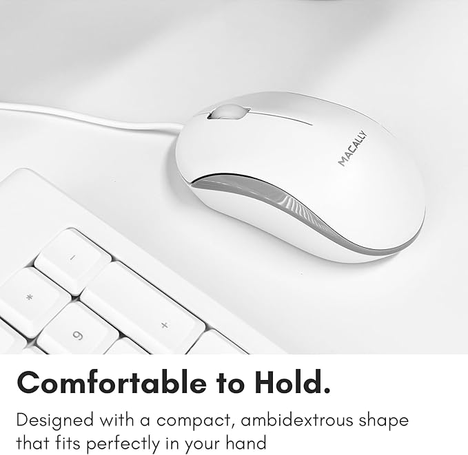 Macally Full Size USB Wired Mac Keyboard and Mouse Combo - Compatible Ergonomic Apple Keyboard and Mouse with Shortcuts and Number Keypad for Mac mini Pro, iMac Computer, MacBook Pro Air Laptops