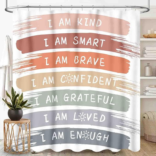 Boho Rainbow Shower Curtain, Cute Inspirational Motivational Quotes Cartoon Rainbow Colorful Pastel for Kids Girls Baby Waterproof Fabric Bathroom Shower Curtain Set with Hooks,72"x78" Inch