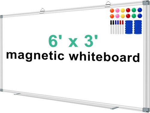 H-Qprobd Magnetic Dry Erase Whiteboard - 6' x 3' Aluminum Presentation Board with Accessories
