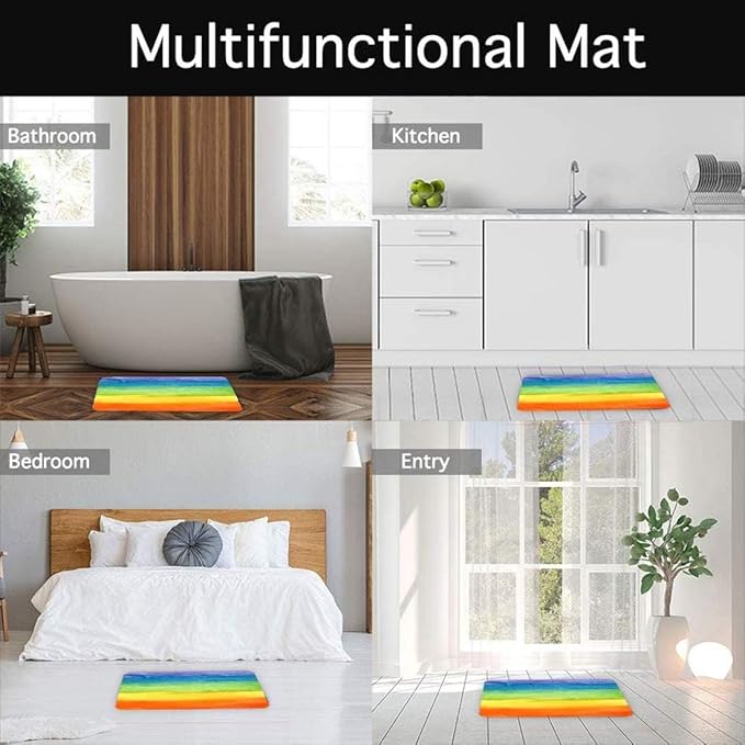 Britimes Bath Mat for Bathroom, Colorful Stripe Rainbow Washable Cover Floor Rug Carpets Floor Mat Bathroom Decorations 18x30 Inches for Kitchen Bedroom Indoor