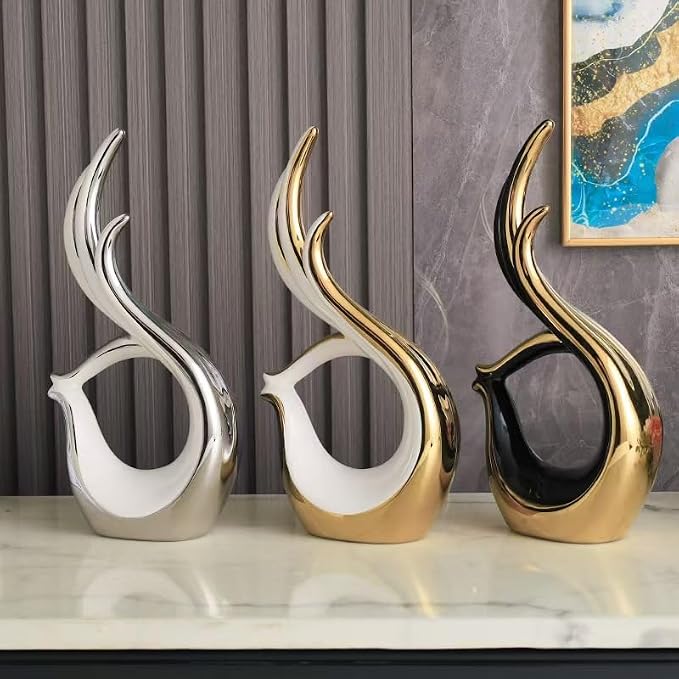 Creative Abstract Ceramic Geometric OK Sculpture, Modern Home Decor Figurine, 3 Colors to Choose from (White and Gold)