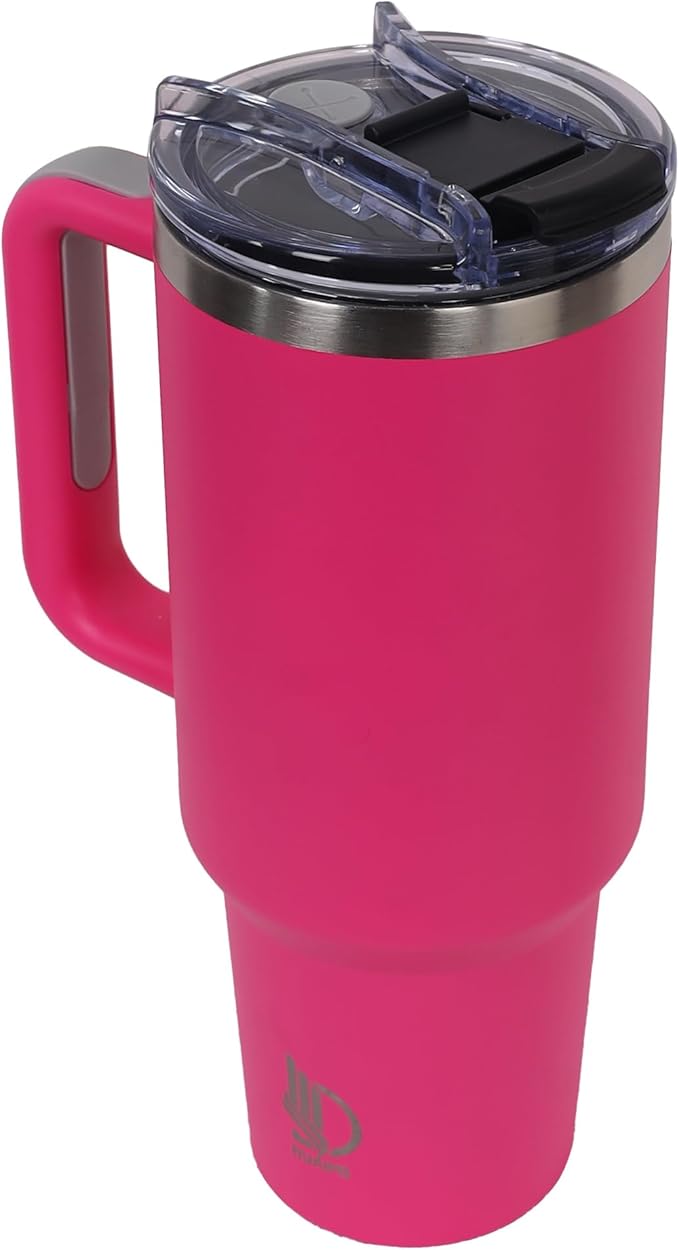 40oz Insulated Tumbler with Handle, Leakproof Straw Lid & Carry Handle - Double Wall Vacuum Insulation Keeps Ice 24 Hours, BPA Free Stainless Steel Water Bottle (Razzmatazz)