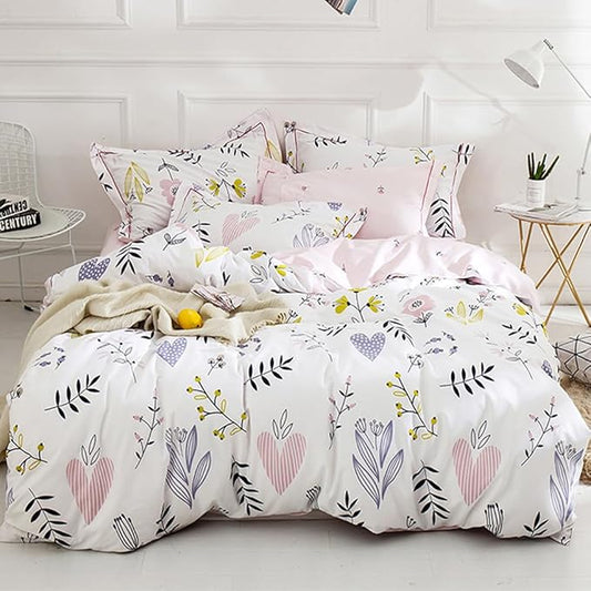 HighBuy Girls Duvet Cover King Floral Aesthetic Coquette Bedding Set White Pink Premium Cotton Teens Flower Bedding Set King Kids Comforter Cover Soft Branches Bedding Collection King Pink